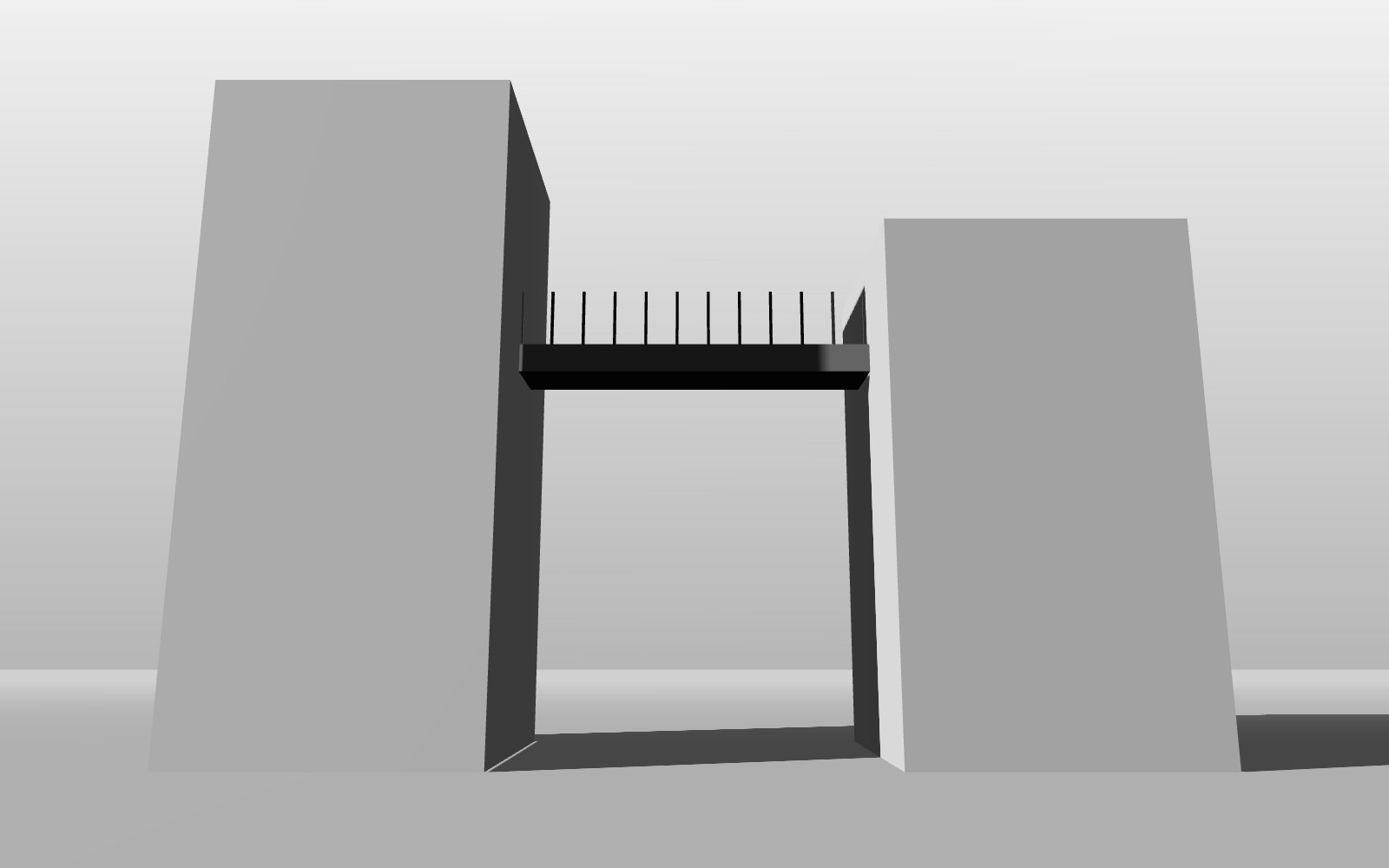 Dithered render of two towers joined by a bridge